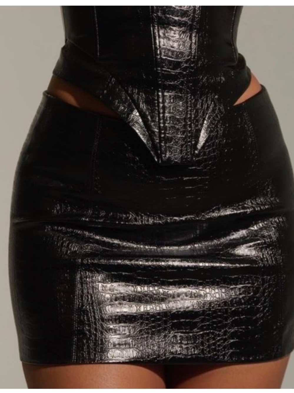 Naked Wardrobe Black Faux Croc Mini Skirt Sz M